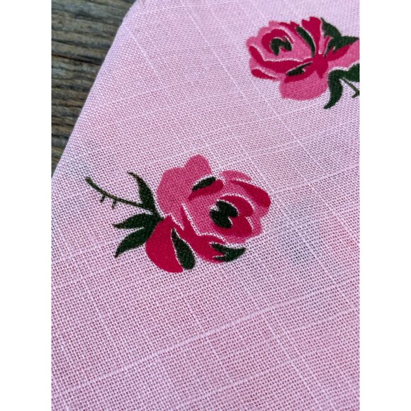Vintage 1950s set of 4 Pink Linen Rose Print Napkins Unused - Picture 10 of 11